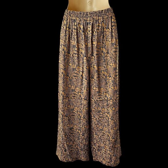 TopShop Jacquard Trousers Wide Leg Crop Gold Black Culottes Hand Pockets Women 4 - Picture 4 of 10